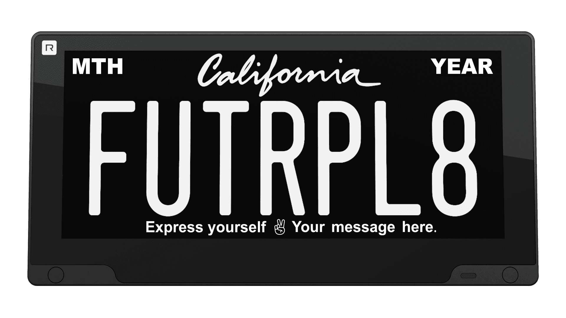 RPlate displaying a personalized FUTRPL8 California plate