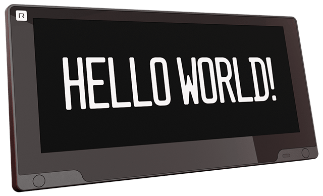 RPlate displaying a custom HELLO WORLD banner